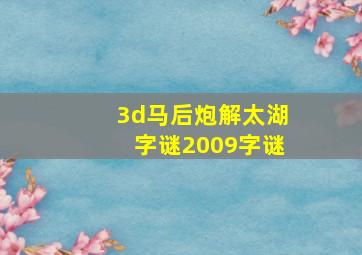 3d马后炮解太湖字谜2009字谜