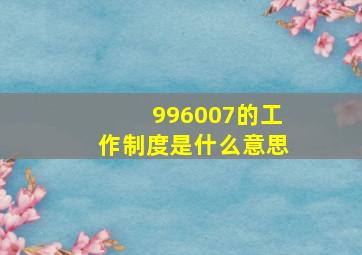 996007的工作制度是什么意思