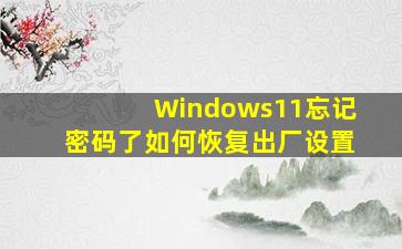 Windows11忘记密码了如何恢复出厂设置