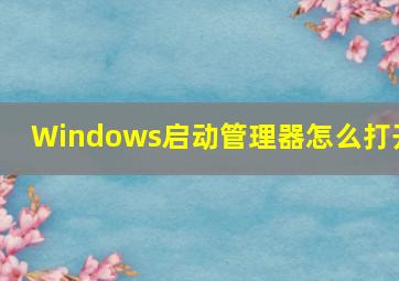 Windows启动管理器怎么打开