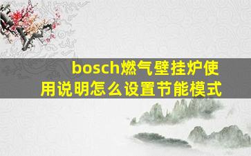 bosch燃气壁挂炉使用说明怎么设置节能模式