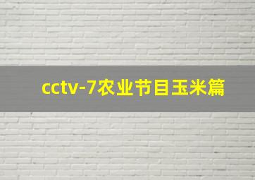 cctv-7农业节目玉米篇