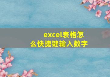 excel表格怎么快捷键输入数字