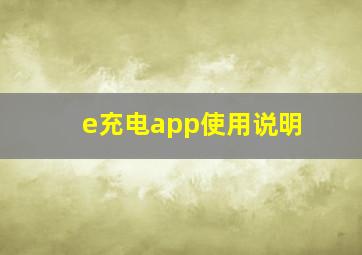 e充电app使用说明