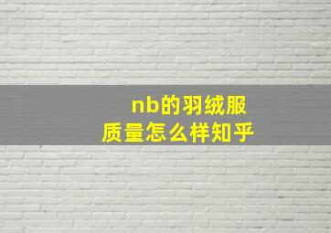 nb的羽绒服质量怎么样知乎