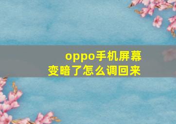 oppo手机屏幕变暗了怎么调回来