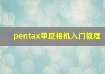 pentax单反相机入门教程