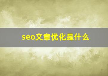 seo文章优化是什么