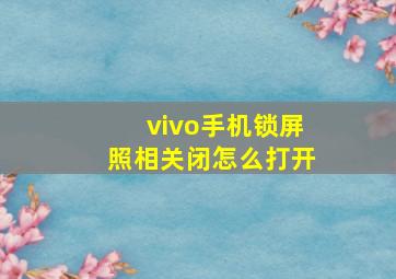 vivo手机锁屏照相关闭怎么打开