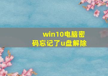 win10电脑密码忘记了u盘解除