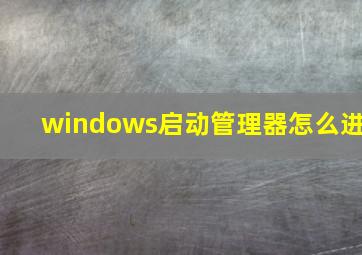 windows启动管理器怎么进