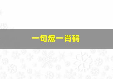 一句爆一肖码