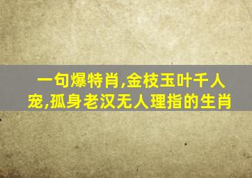 一句爆特肖,金枝玉叶千人宠,孤身老汉无人理指的生肖