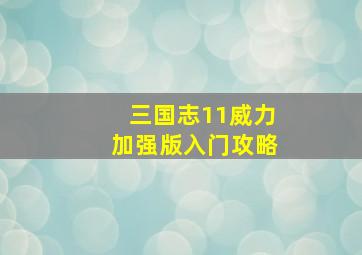 三国志11威力加强版入门攻略