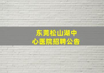 东莞松山湖中心医院招聘公告