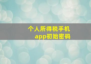 个人所得税手机app初始密码