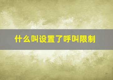 什么叫设置了呼叫限制