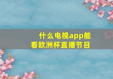 什么电视app能看欧洲杯直播节目