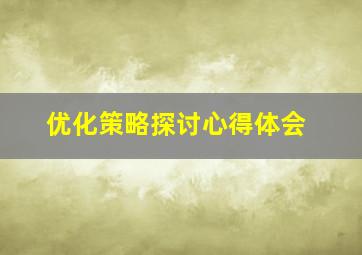 优化策略探讨心得体会