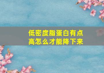 低密度脂蛋白有点高怎么才能降下来