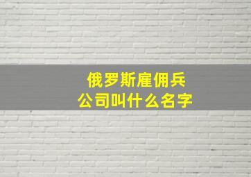 俄罗斯雇佣兵公司叫什么名字