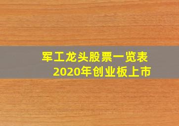 军工龙头股票一览表2020年创业板上市