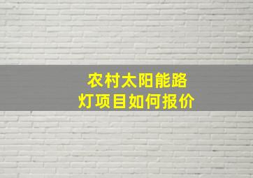 农村太阳能路灯项目如何报价