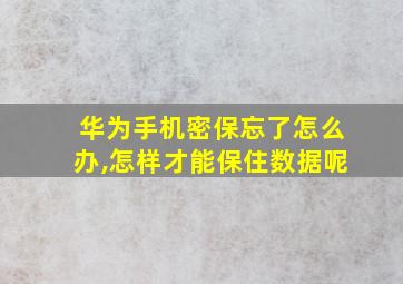 华为手机密保忘了怎么办,怎样才能保住数据呢