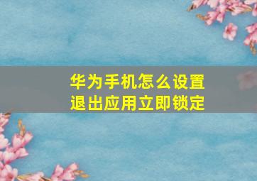 华为手机怎么设置退出应用立即锁定