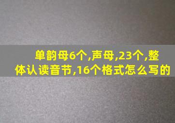 单韵母6个,声母,23个,整体认读音节,16个格式怎么写的