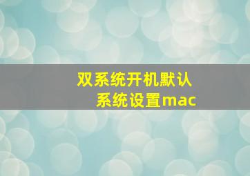 双系统开机默认系统设置mac