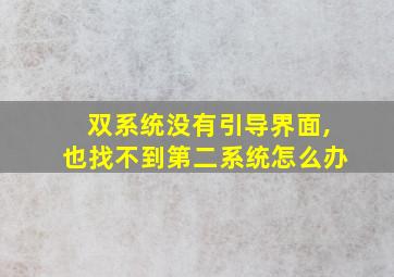 双系统没有引导界面,也找不到第二系统怎么办