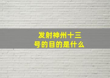 发射神州十三号的目的是什么