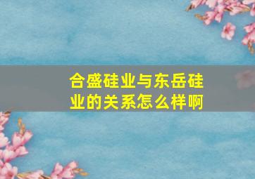 合盛硅业与东岳硅业的关系怎么样啊