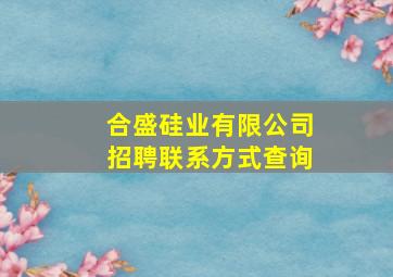 合盛硅业有限公司招聘联系方式查询