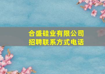 合盛硅业有限公司招聘联系方式电话