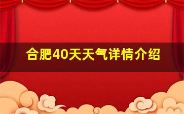 合肥40天天气详情介绍