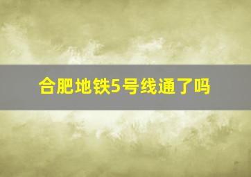 合肥地铁5号线通了吗