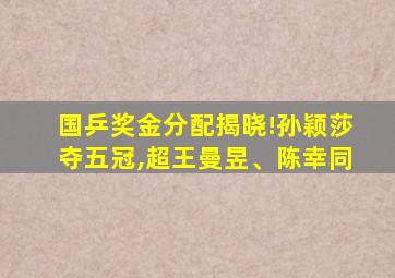 国乒奖金分配揭晓!孙颖莎夺五冠,超王曼昱、陈幸同