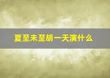 夏至未至胡一天演什么