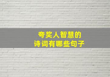 夸奖人智慧的诗词有哪些句子