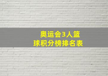 奥运会3人篮球积分榜排名表