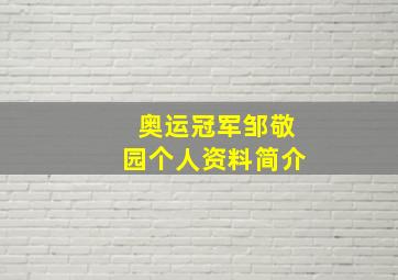 奥运冠军邹敬园个人资料简介