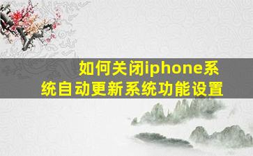 如何关闭iphone系统自动更新系统功能设置