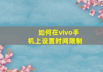 如何在vivo手机上设置时间限制