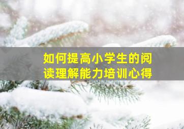 如何提高小学生的阅读理解能力培训心得