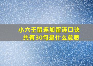 小六壬留连加留连口诀共有30句是什么意思