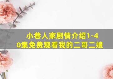 小巷人家剧情介绍1-40集免费观看我的二哥二嫂