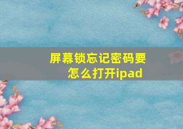 屏幕锁忘记密码要怎么打开ipad