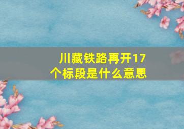 川藏铁路再开17个标段是什么意思